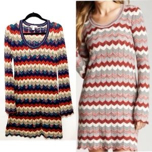 Cotton by Autumn Cashmere Knit Sheer Bell Sleeve Scalloped Hem Midi Dress S